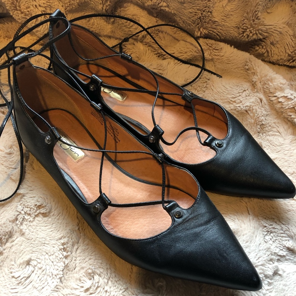 Halogen Lace Up Flats - Black, size 10